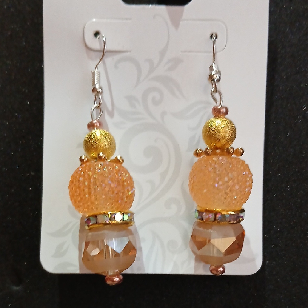 Elegant Gold and Orange Beaded Earrings